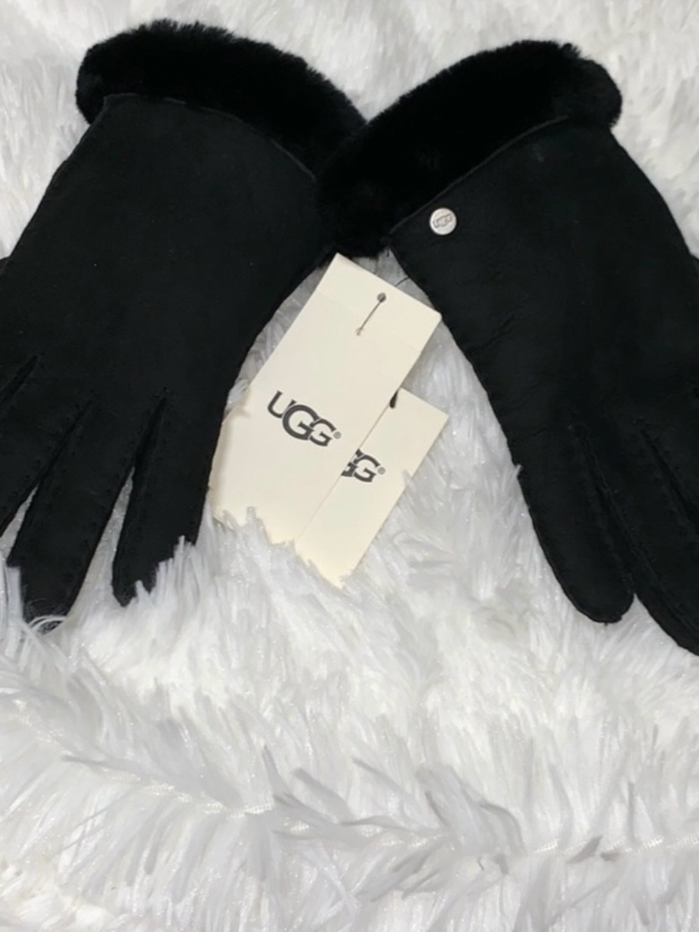 UGG Black Suede Shearling-Trim Gloves